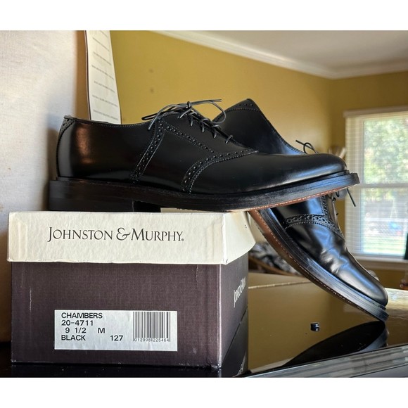 Vtg Men's Johnston & Murphy Black BILTRITE Polished Leather Oxford Dress Shoes - Picture 2 of 12